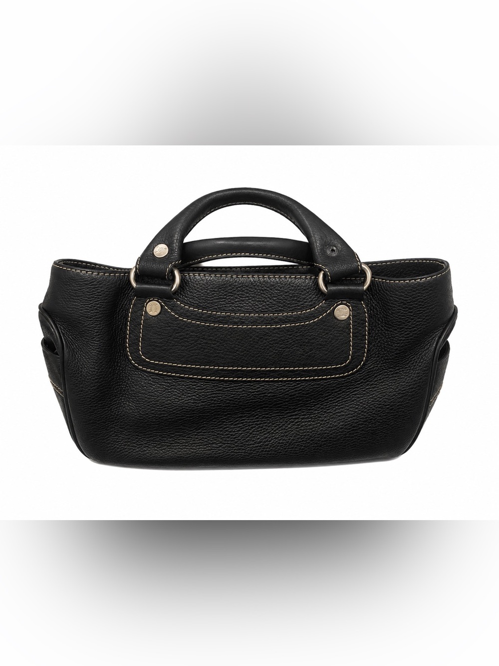 CELINE Black Leather Handbag Beige Suede